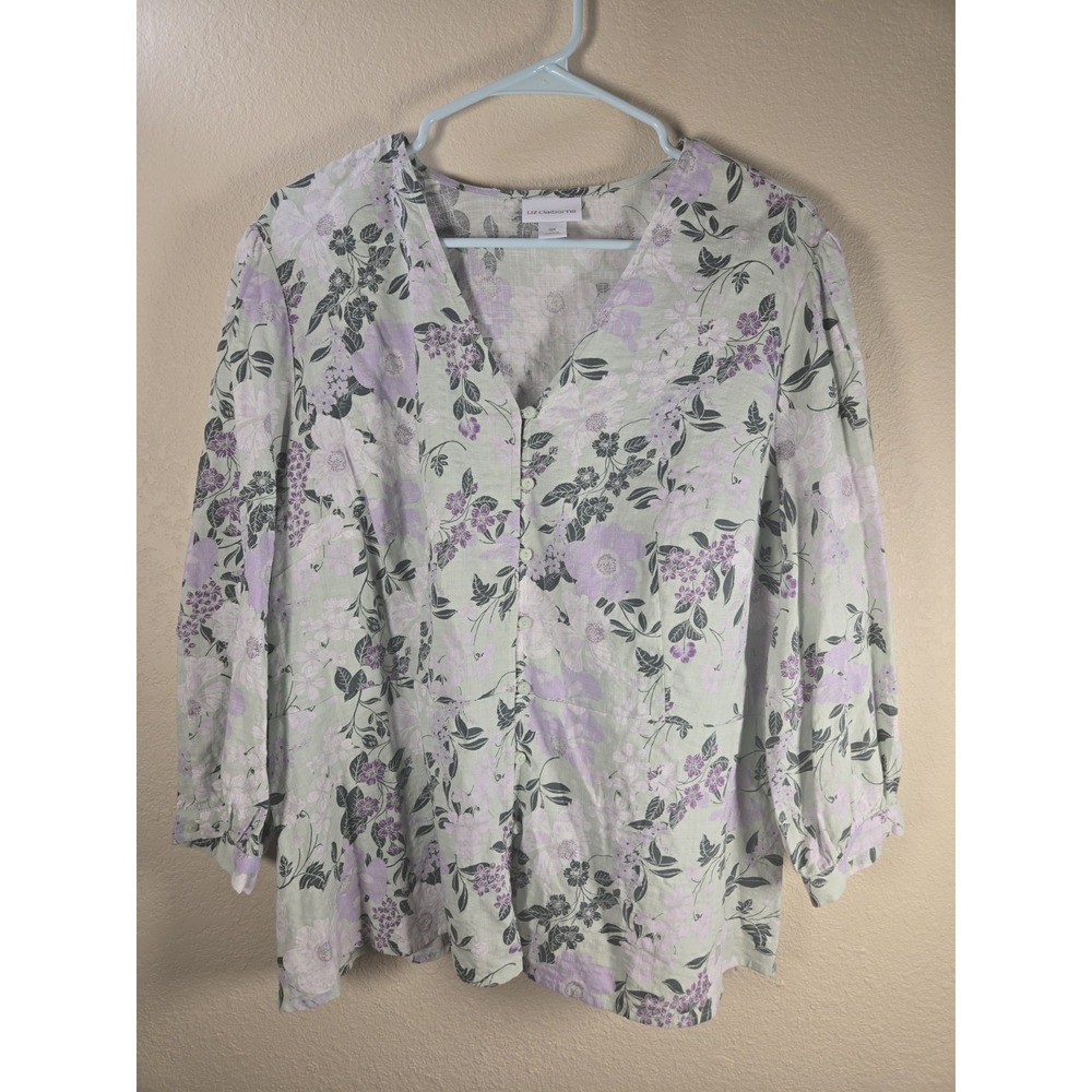 Liz Claiborne Women's Size 0X Plus 3/4 Sleeve Blouse Seagreen Floral Org $49